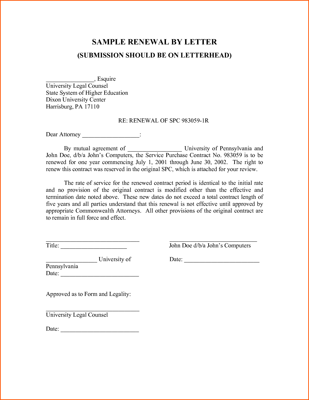 Application for an Amendment or Non-Renewal of a Standby