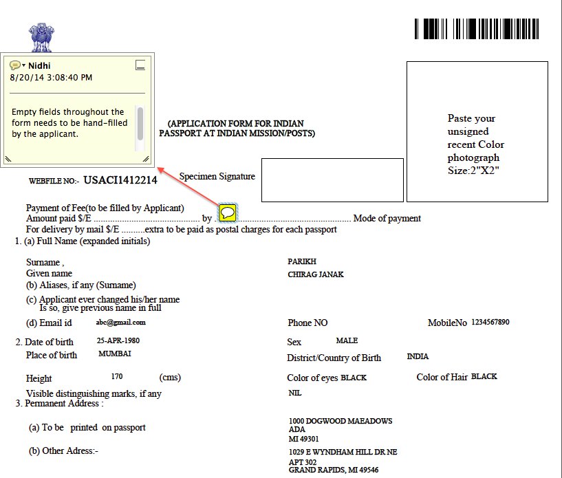 Indian Passport Renewal In Usa Application Form Sample