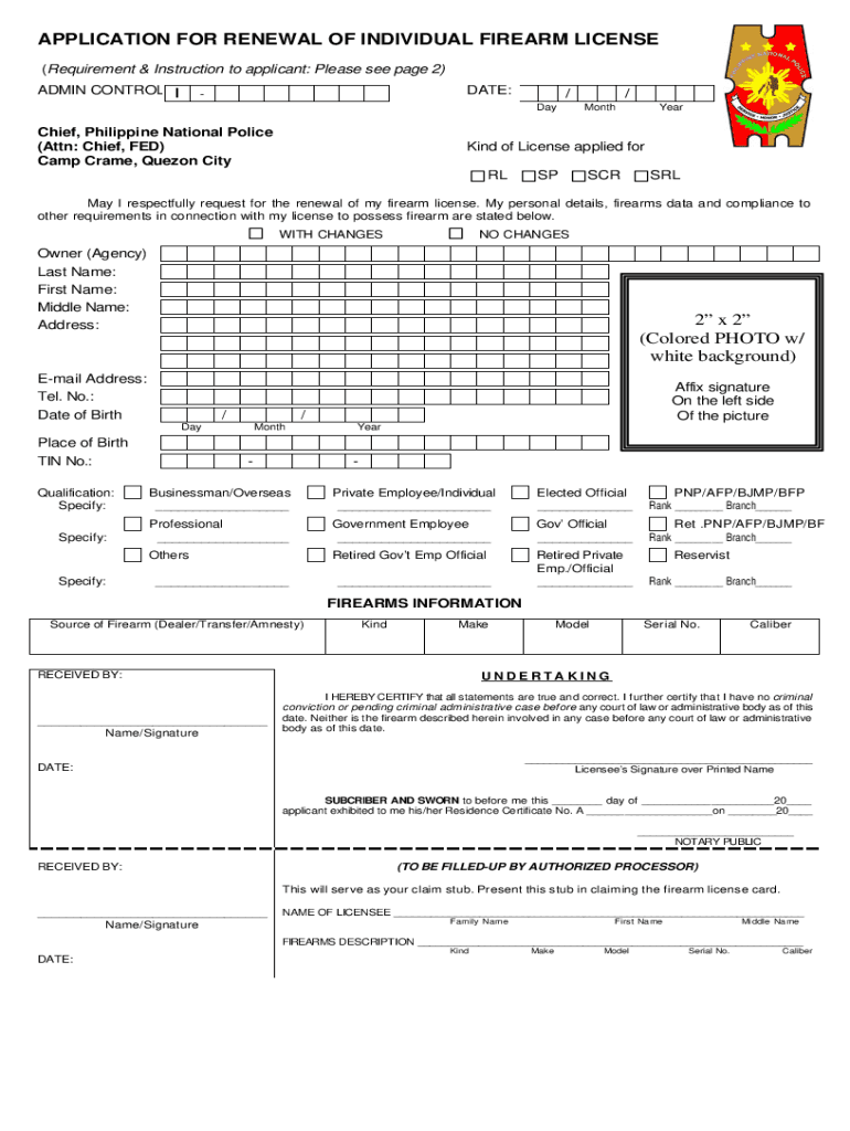 CHECKLIST Guideline for RENEWAL of Firearm Licences